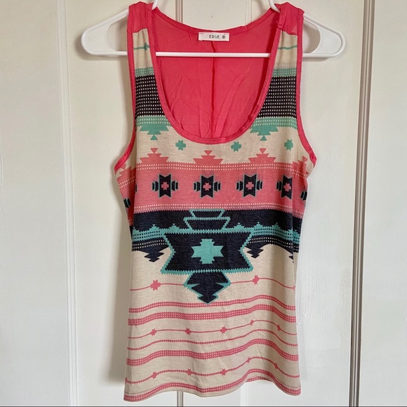 Edge Native Print Tank Top Women Small Pink Aqua - Picture 2 of 3